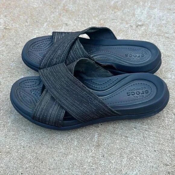 Crocs Capri Shimmer Cross Band Sandals Women’s Size 6 - Picture 2 of 7